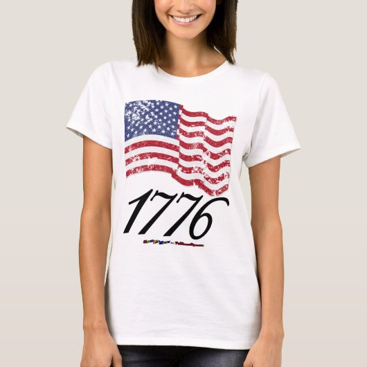 1776年の動揺してな米国旗 Tシャツ (正面)
