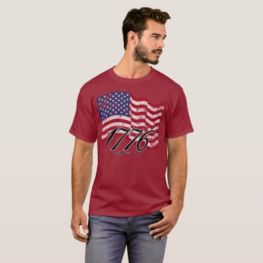 1776年の動揺してな米国旗 Tシャツ (正面フル)