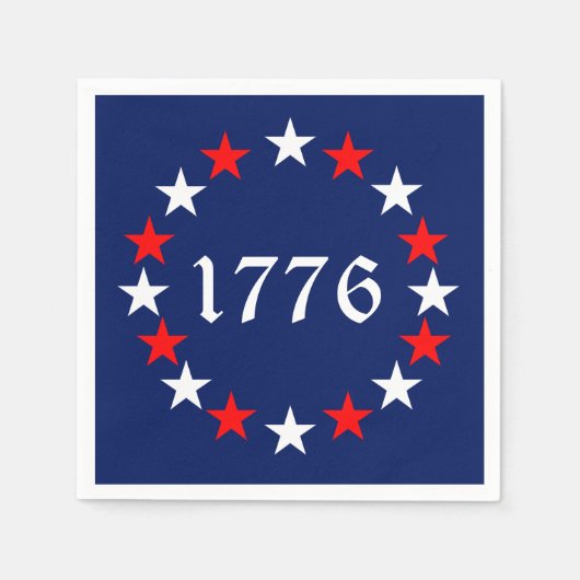 1776年の紅白ネイビーブルー星愛国的おもしろい スタンダードカクテルナプキン (正面)