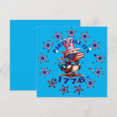 1776年アメリカの独立を祝おう アメリカンイーグルと1776年の旗のようにパーティしよう 招待状 (正面/裏面)