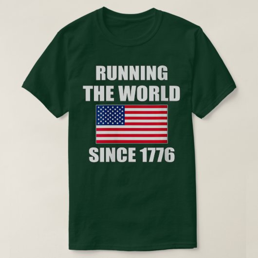 1776年ランニングアメリカ国旗からの女性の世界 Tシャツ (デザイン正面)