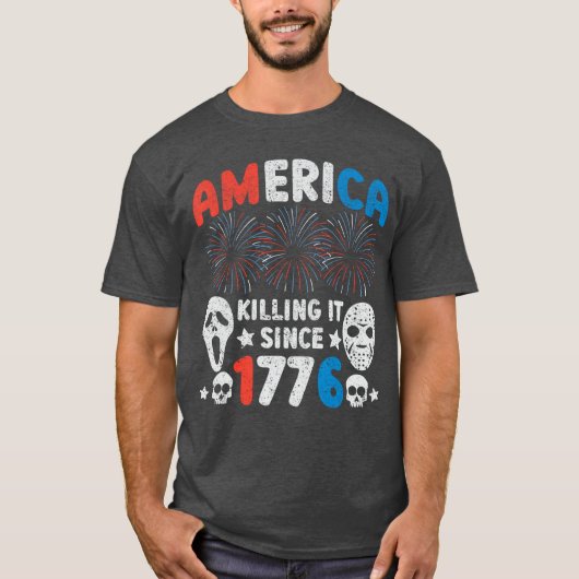 1776年以来アメリカは大成功 Funny 愛国ホラー Tシャツ (正面)