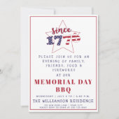 1776年以来 – 愛国的な米国国旗のメモリアルデーBBQ 招待状 (正面)