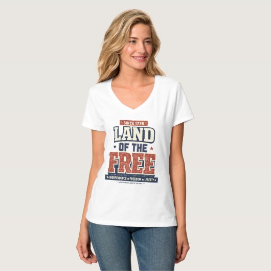 1776年以来 自由の国 アメリカ愛国女性用 Tシャツ (正面フル)