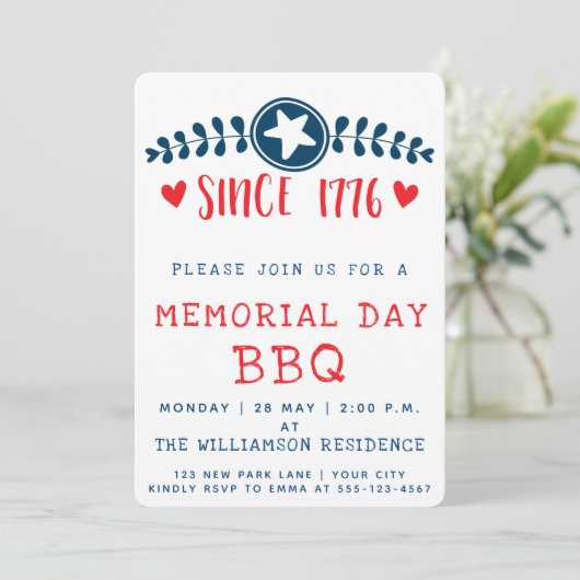 1776年以降 |愛国的メモリアルデーバーベキュー招待状 招待状 (スタンド正面)