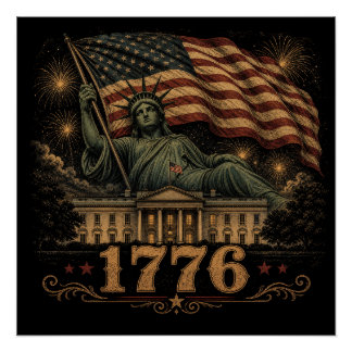 1776年愛国アメリカ国旗自由の女神像 ポスター