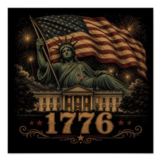 1776年愛国アメリカ国旗自由の女神像 ポスター (正面)