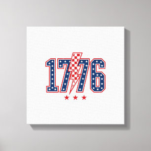 1776年愛国ライトニングボルトヴィンテージグラフィックTシャツ キャンバスプリント