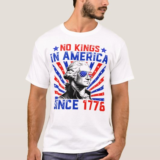 1776年米国国旗からアメリカ動揺してに王はいない Tシャツ (正面)