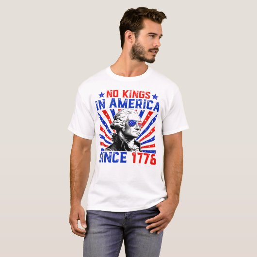 1776年米国国旗からアメリカ動揺してに王はいない Tシャツ (正面フル)