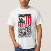 1776年76ミュージシャンの霊の像と国旗 Tシャツ (正面)