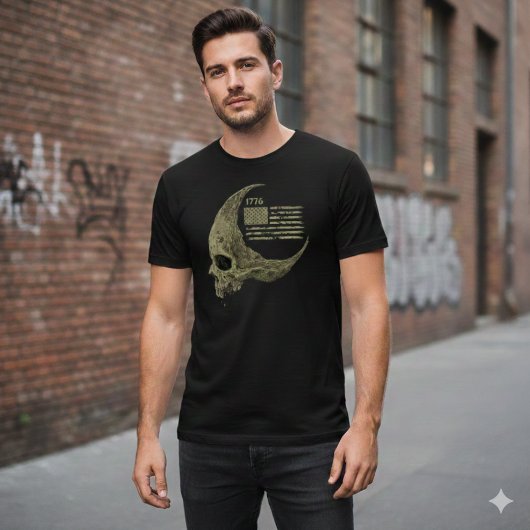 1776 アメリカ国旗 スカル 三日月 Tシャツ