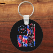 1776 アメリカ国旗 愛国 デイ ワイ タイ ダイ キーホルダー (正面)