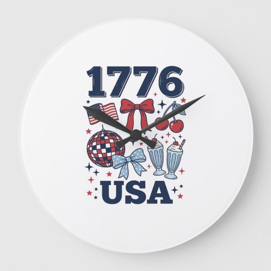 1776 アメリカ愛国コケット ベクター デザイン_1 ラージ壁時計 (正面)