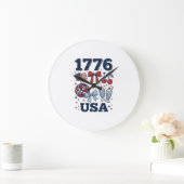 1776 アメリカ愛国コケット ベクター デザイン_1 ラージ壁時計 (ホーム)