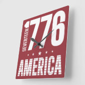1776 アメリカ 歴史的自由 白タイポグラフィー スクエア壁時計 (傾斜)