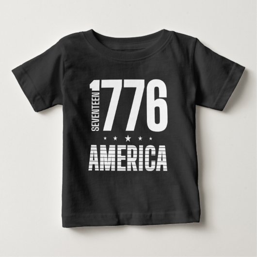 1776 アメリカ 歴史的自由 白タイポグラフィー ベビーTシャツ (正面)