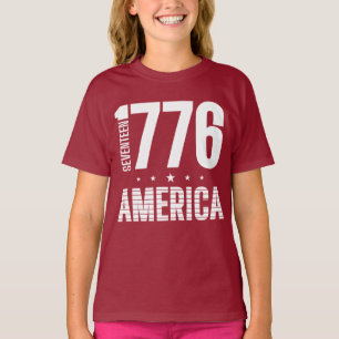 1776 アメリカ 歴史的自由 白タイポグラフィー Tシャツ