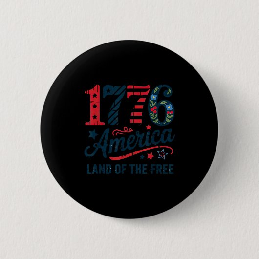 1776 アメリカ 花柄 愛国 缶バッジ (正面)