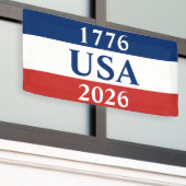 1776 アメリカ 2026 レッド ホワイト ブルー 愛国心 横断幕 (ビルの外側)