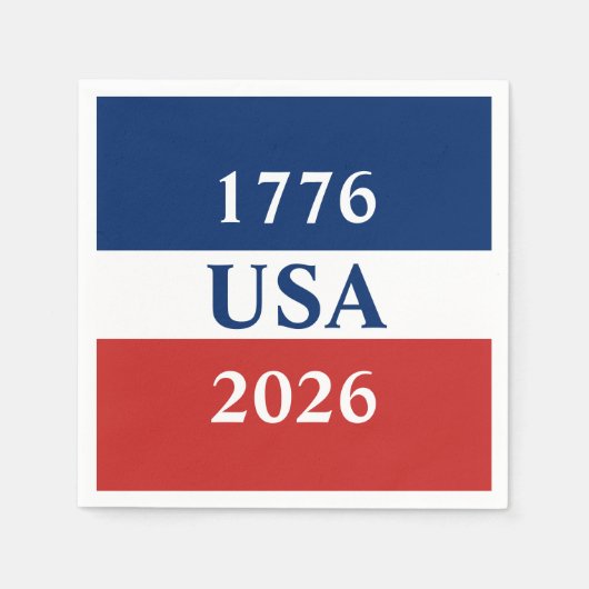 1776 アメリカ 2026 赤白青愛国 スタンダードカクテルナプキン (正面)