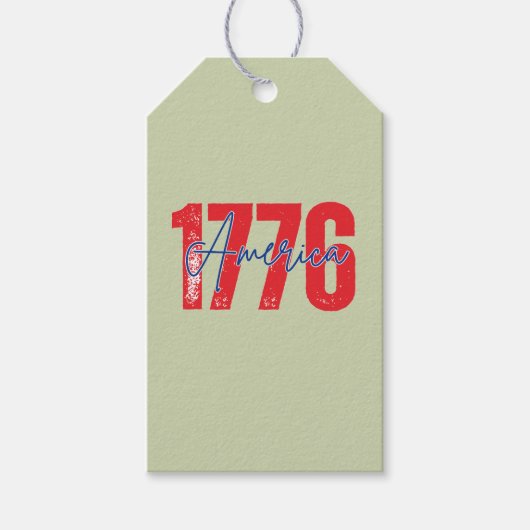 「1776 アメリカ」250周年記念ソフトセージグリーン7月4日  ギフトタグ (正面)