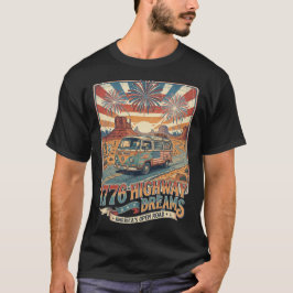 1776 ハイウェイの夢 ルート66 キャンピングカー 荒野の太陽 Tシャツ