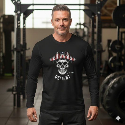 1776 不屈のドクロ愛国者ロングスリーブTシャツ  Tシャツ