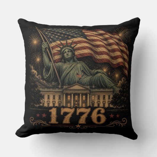 1776 愛国 アメリカ国旗 自由の女神 クッション (正面)
