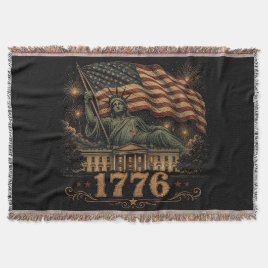 1776 愛国 アメリカ国旗 自由の女神 スローブランケット (正面)