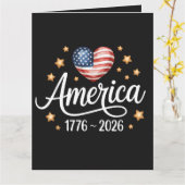 1776-2026年7月4日250周年かわいい国旗ハート カード (黄色い花)