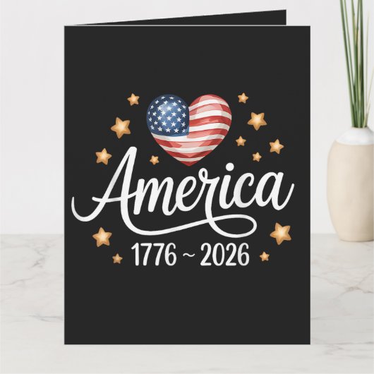 1776-2026年7月4日250周年かわいい国旗ハート カード (正面)