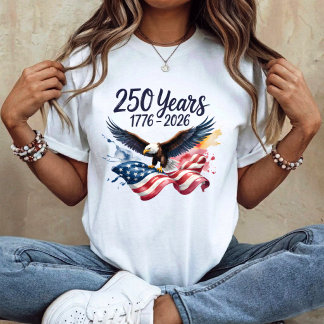 1776-2026 アメリカの誇り イーグル ウォーターカラー フラッグ Tシャツ