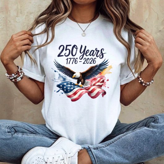 1776-2026 アメリカの誇り イーグル ウォーターカラー フラッグ Tシャツ