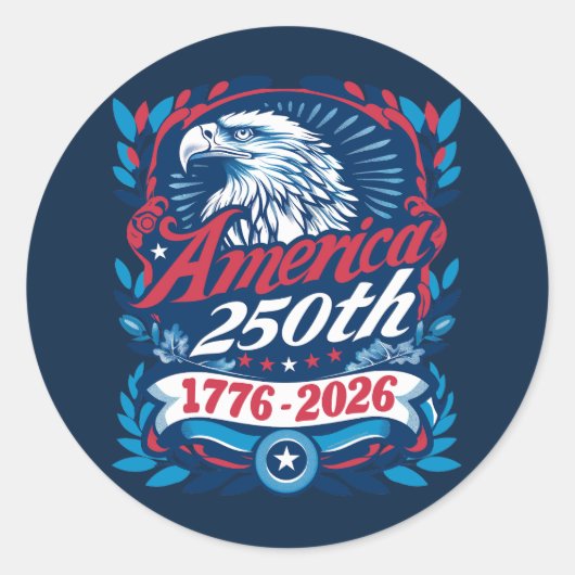 1776-2026 アメリカ建国250周年 ヴィンテージ愛国 ラウンドシール (正面)