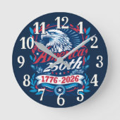 1776-2026 アメリカ建国250周年 ヴィンテージ パトリオティック ラウンド壁時計 (正面)