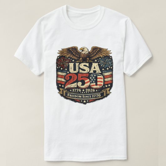 1776-2026 アメリカ建国250周年 7月4日 Tシャツ (デザイン正面)