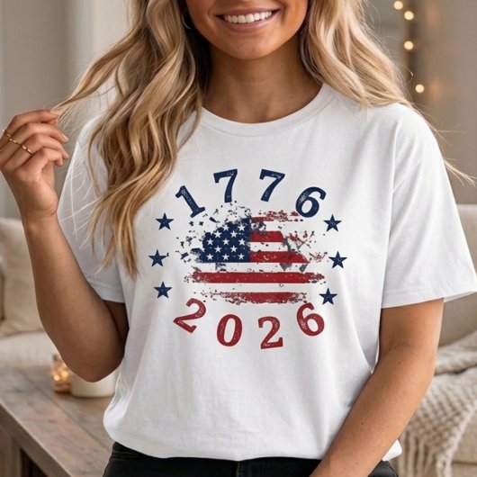 1776 2026 アメリカ独立記念 星柄 サークルデザイン 女性用Tシャツ 250周年記念 Tシャツ