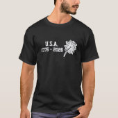 1776-2026 シンプルな白いタイポグラフィーの花火 Tシャツ (正面)