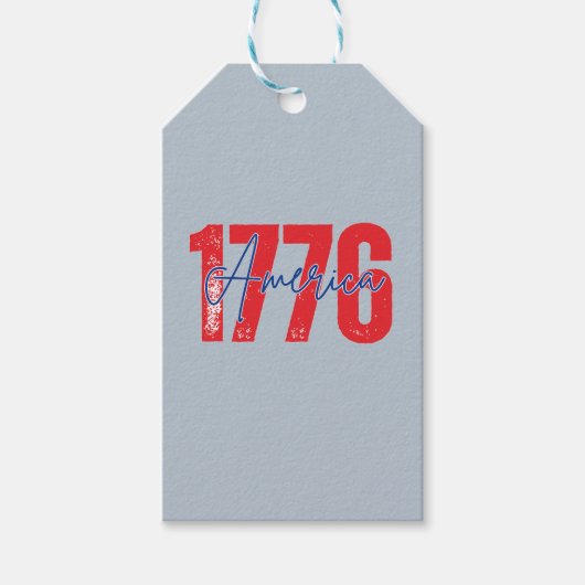 "1776 America" 洗練されたブルーグレー 7月4日 ギフトタグ (正面)
