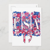 1776 America 4th of July USAフローラ花 シーズンポストカード (正面/裏面)