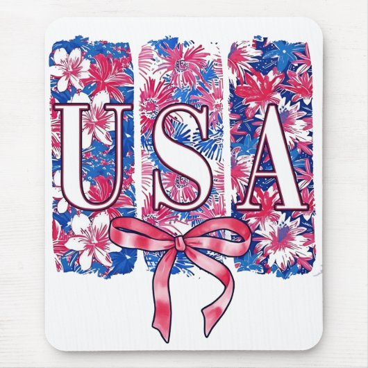 1776 America 4th of July USAフローラ花 マウスパッド (正面)
