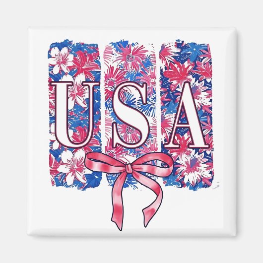 1776 America 4th of July USAフローラ花 マグネット (正面)