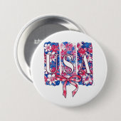 1776 America 4th of July USAフローラ花 缶バッジ (正面&裏面)