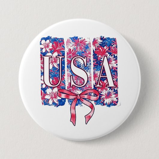 1776 America 4th of July USAフローラ花 缶バッジ (正面)