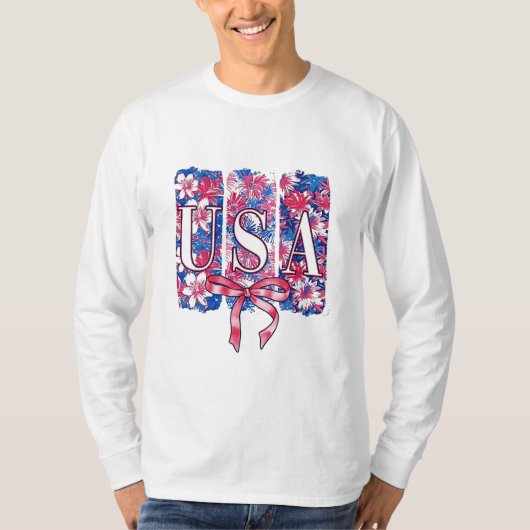 1776 America 4th of July USAフローラ花 Tシャツ (正面)