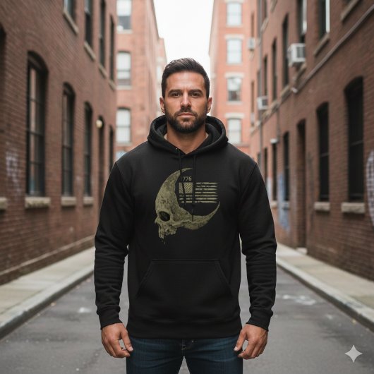 1776 American Flag Skull Crescent Moon Hoodie パーカ