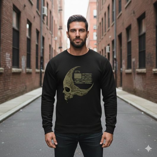 1776 American Flag Skull Crescent Moon T-Shirt スウェットシャツ