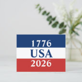 1776 USA 2026 赤白青愛国両面印刷 ポストカード (スタンド正面)