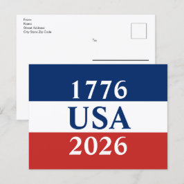 1776 USA 2026 赤白青愛国両面印刷 ポストカード
